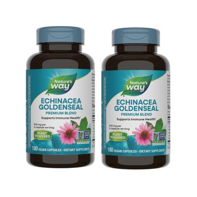 Nature&#39;s Way Echinacea Goldenseal - 900 mg Echinacea 7 Herb Blend per 2-capsule serving - For Immune Support* - With Cayenne Pepper, Gentian &amp; Burdock - Gluten Free - 180 Vegan Capsules (Pack of 2)
