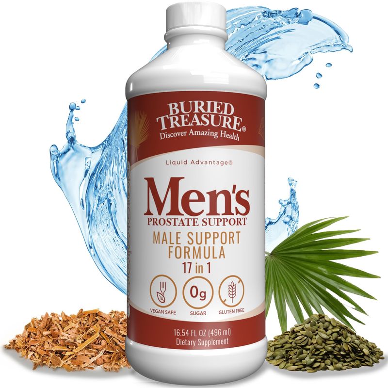 Buried Treasure: Men's Prostate Complete - Natural Herbal Formula Supplement w/ Saw Palmetto, Pygeum Bark, &amp; Stine Nettles to Support Healthy Urinary &amp; Prostate Function - 16 oz
