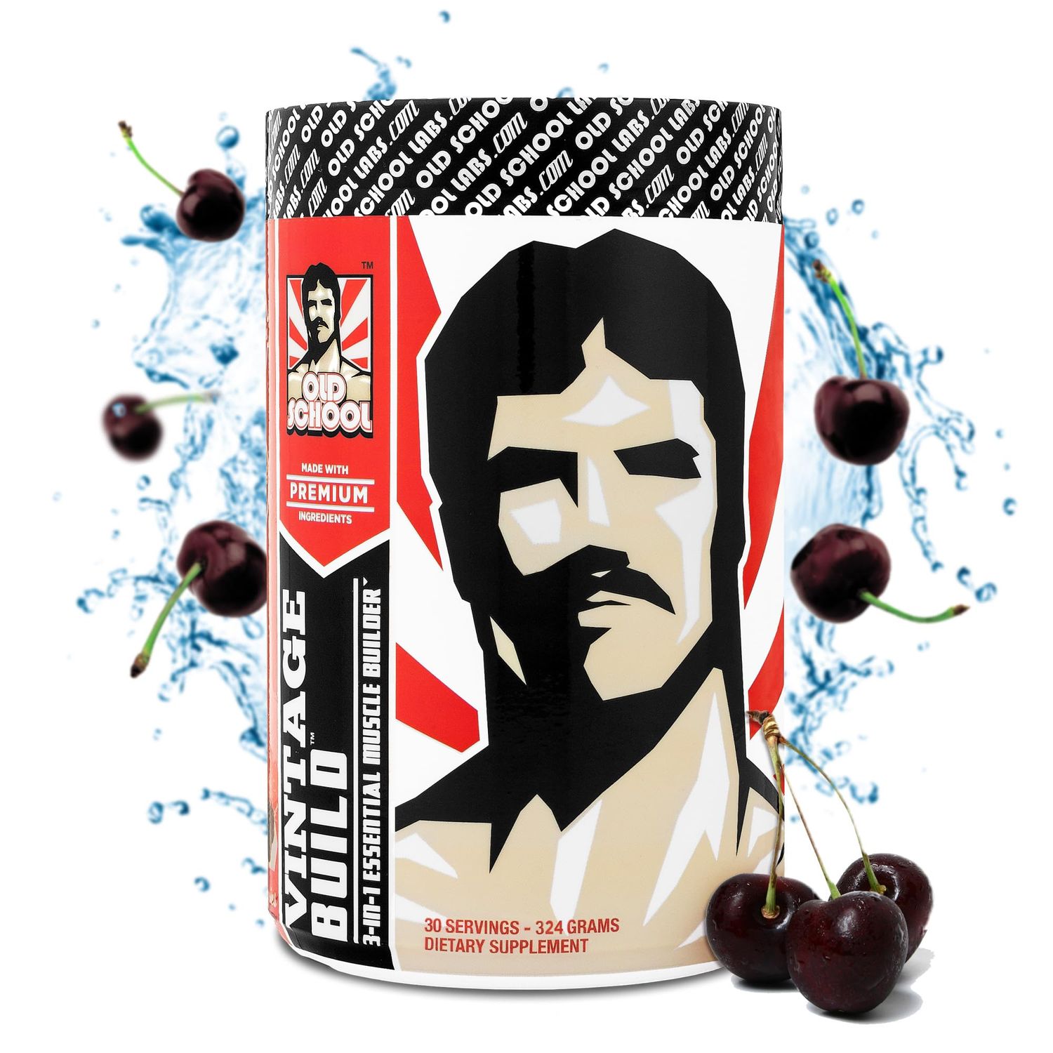 Vintage Build - Post Workout Recovery &amp; Muscle Building Powder Drink for Muscular Strength &amp; Growth - Reduces Soreness - Creatine Monohydrate, BCAAs, L-Glutamine - Black Cherry Flavor - 324g