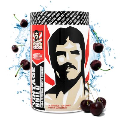 Vintage Build - Post Workout Recovery &amp; Muscle Building Powder Drink for Muscular Strength &amp; Growth - Reduces Soreness - Creatine Monohydrate, BCAAs, L-Glutamine - Black Cherry Flavor - 324g