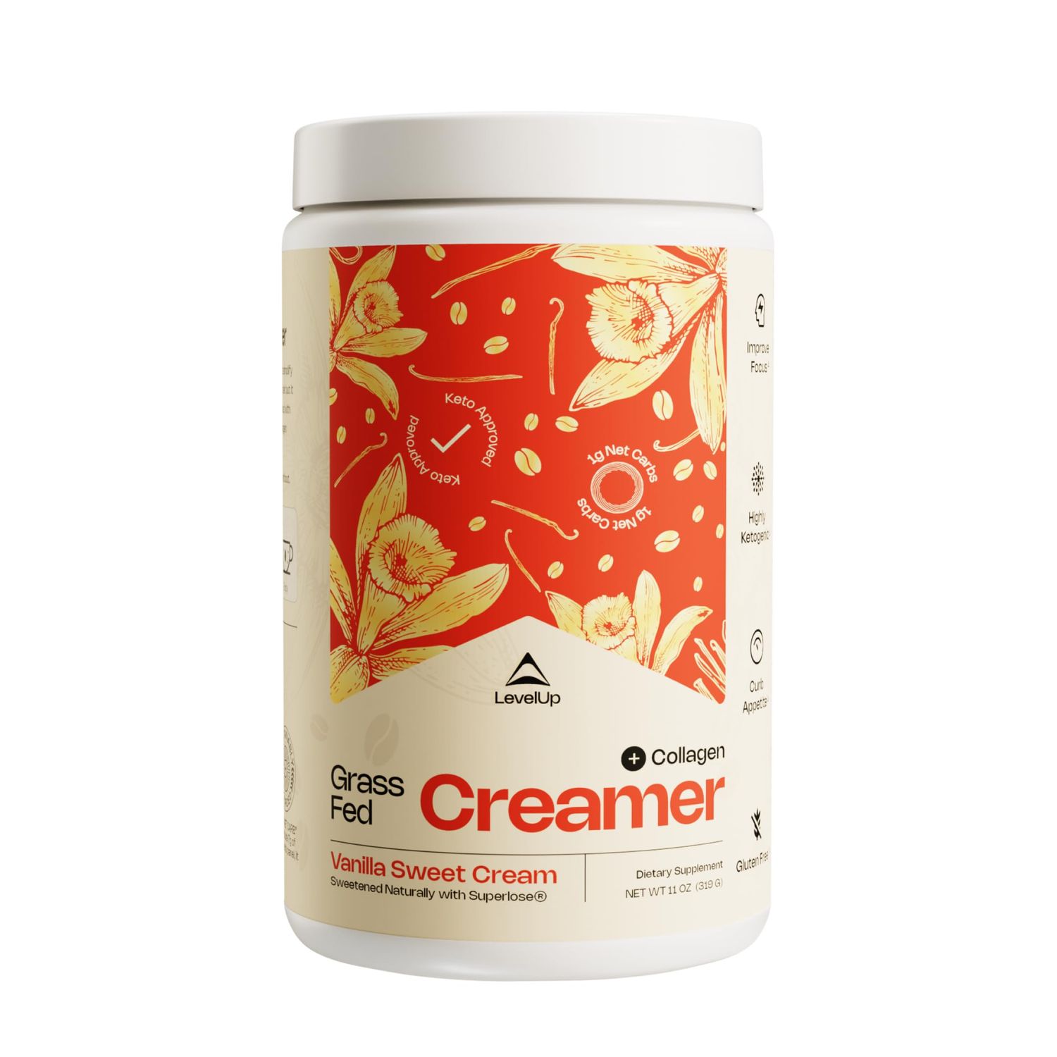 LevelUp Creamer, with Energizing MCT Oil and Collagen Peptides, Keto Coffee Creamer, Supports Natural Energy &amp; Ketone Production - Vanilla Sweet Cream, 11 oz
