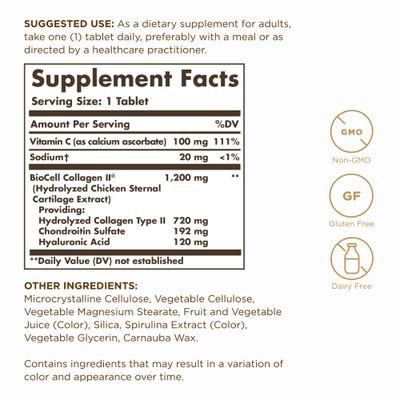 SOLGAR Collagen Hyaluronic Acid Complex - 30 Tablets - with Hydrolyzed Collagen Type 2 & Chondroitin - Non-GMO, Gluten & Dairy Free - 30 Servings