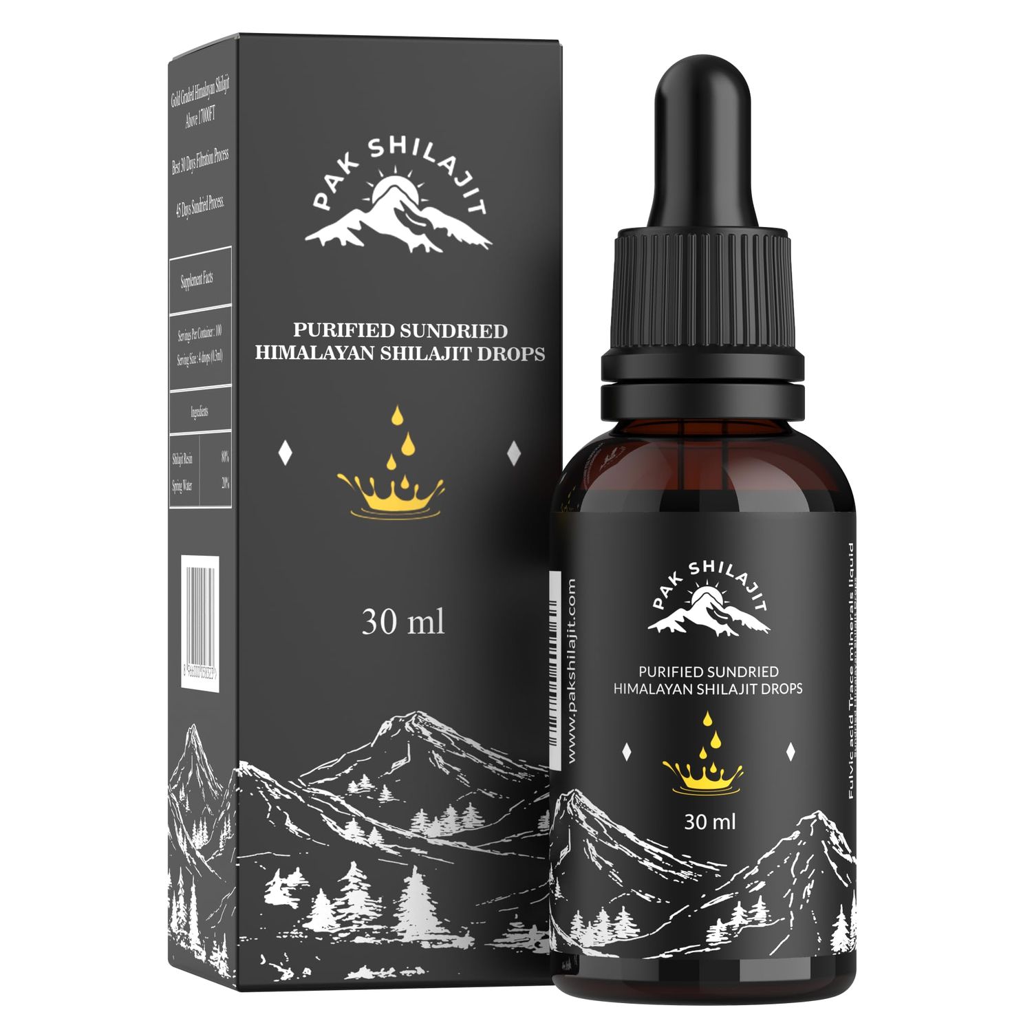 Natural Dried Himalayan Shilajit Liquid Drops, Most Premium &amp; Potent Gold Graded Shilajit Drops Above 17000FT Directly from The Source (30ML Pack), Rich in Fulvic Acid Humic Acid