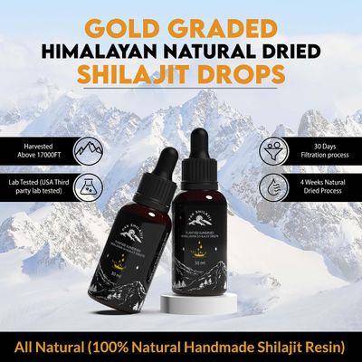 Natural Dried Himalayan Shilajit Liquid Drops, Most Premium &amp; Potent Gold Graded Shilajit Drops Above 17000FT Directly from The Source (30ML Pack), Rich in Fulvic Acid Humic Acid