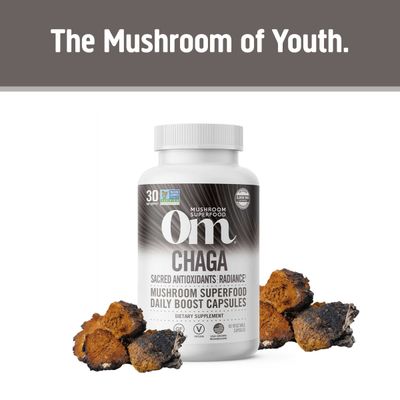Om Mushroom Superfood Chaga Mushroom Capsules Superfood Supplement, 90 Count, 30 Days, US Grown, Sacred Antioxidants & Immune Support, Superfood Mushroom Supplement