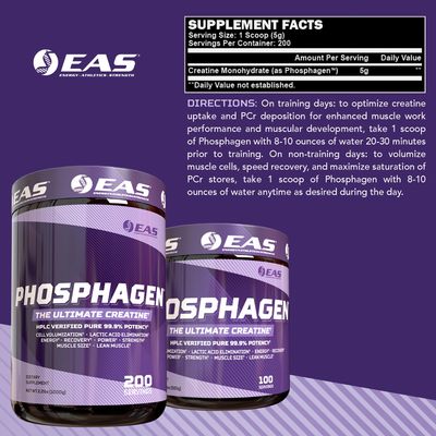 EAS Phosphagen Ultimate Creatine Powder | Power, Strength, Muscle Size, & Cell Volumization | Pure 99.9% Potency | 100 Servings (Unflavored)