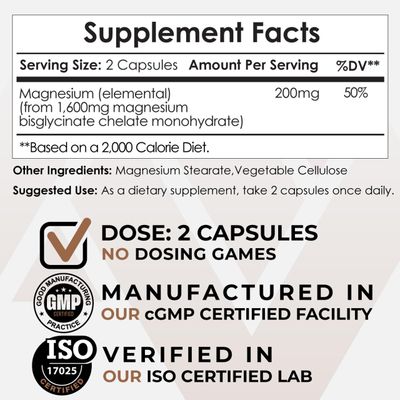 Nootropics Depot Magnesium Glycinate Capsules | 180 Count | Mineral Supplement | Magnesium Supplement | Supports Heart, Muscle, Nerve, and Bone Health