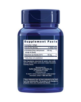 Life Extension Super-Absorbable CoQ10 (Ubiquinone) with d-Limonene, Heart Health Supplement, relieves General Fatigue, oxidative Stress Defense, 50 mg, Non-GMO, Gluten-Free, 60 softgels
