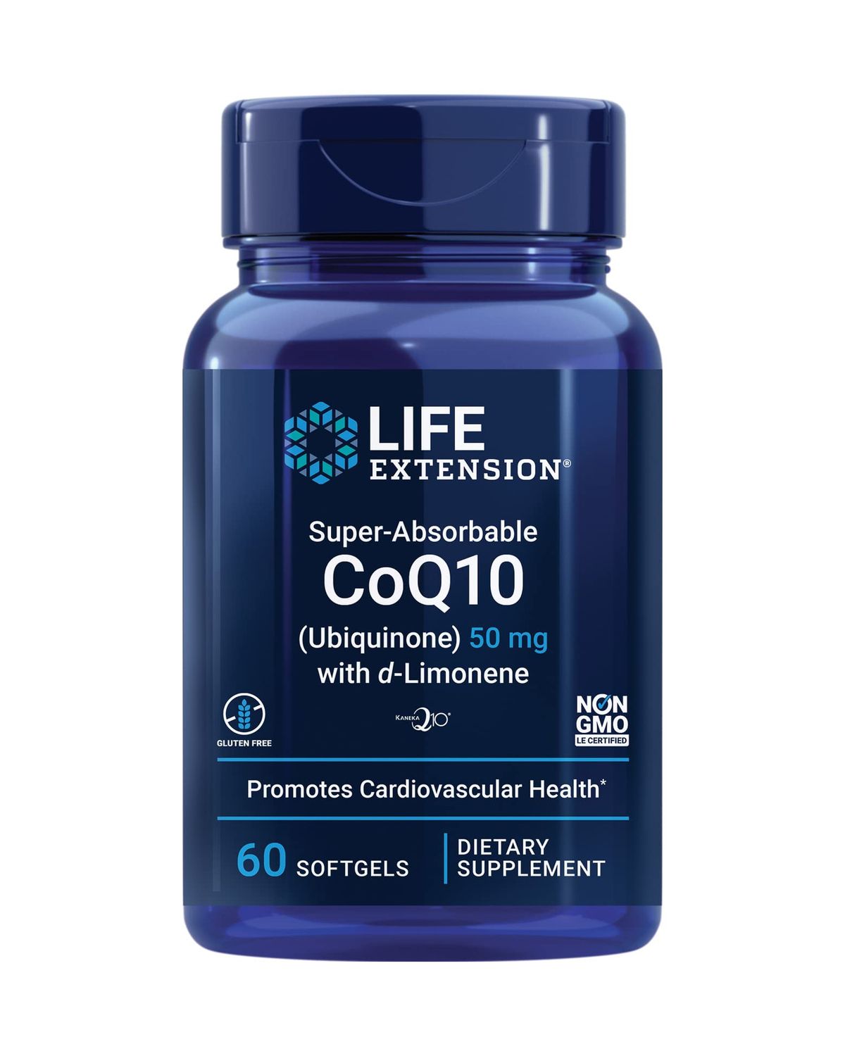 Life Extension Super-Absorbable CoQ10 (Ubiquinone) with d-Limonene, Heart Health Supplement, relieves General Fatigue, oxidative Stress Defense, 50 mg, Non-GMO, Gluten-Free, 60 softgels