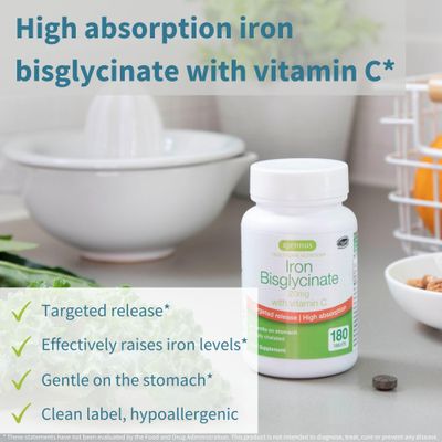 High Absorption Chelated Iron Bisglycinate 20mg with Vitamin C, 6 Month Supply, Gentle Formula, Clean Label &amp; Targeted Release, One Daily, Vegan, 180 Tablets, by Igennus