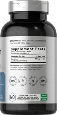 Horbach Magnesium Citrate | 400mg | 200 Caplets | Vegetarian, Non-GMO, and Gluten Free Supplement