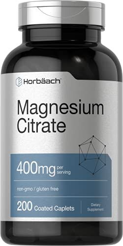 Horbach Magnesium Citrate | 400mg | 200 Caplets | Vegetarian, Non-GMO, and Gluten Free Supplement