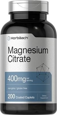 Horbach Magnesium Citrate | 400mg | 200 Caplets | Vegetarian, Non-GMO, and Gluten Free Supplement
