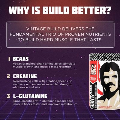 Vintage Build - Post Workout Recovery & Muscle Building Powder Drink for Muscular Strength & Growth - Reduces Soreness - Creatine Monohydrate, BCAAs, L-Glutamine - Black Cherry Flavor - 324g