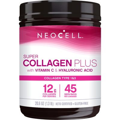 NeoCell Super Collagen Powder, Collagen Plus includes Vitamin C &amp; Hyaluronic Acid, Promotes Healthy Hair, Beautiful Skin, &amp; Nail Support, Collagen Type 1 &amp; 3, 12g Collagen per Serving, 20.6 Oz
