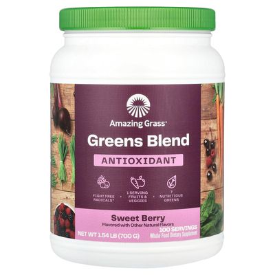 Amazing Grass Greens Superfood Antioxidant: Greens Powder with Organic Spirulina, Beet Root Powder, Elderberry &amp; Probiotics, Sweet Berry, 100 Servings (Packaging May Vary)