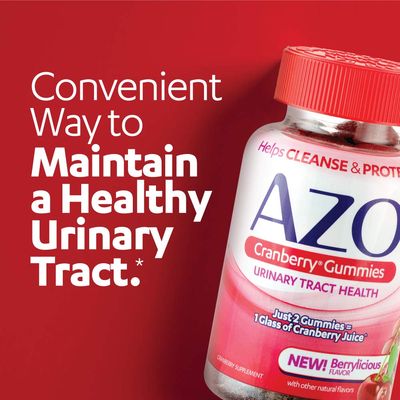 AZO Cranberry Urinary Tract Health Gummies Dietary Supplement, 2 Gummies = 1 Glass of Cranberry Juice, Helps Cleanse & Protect, Natural Berrylicious Flavor, Non-GMO, 72 Gummies