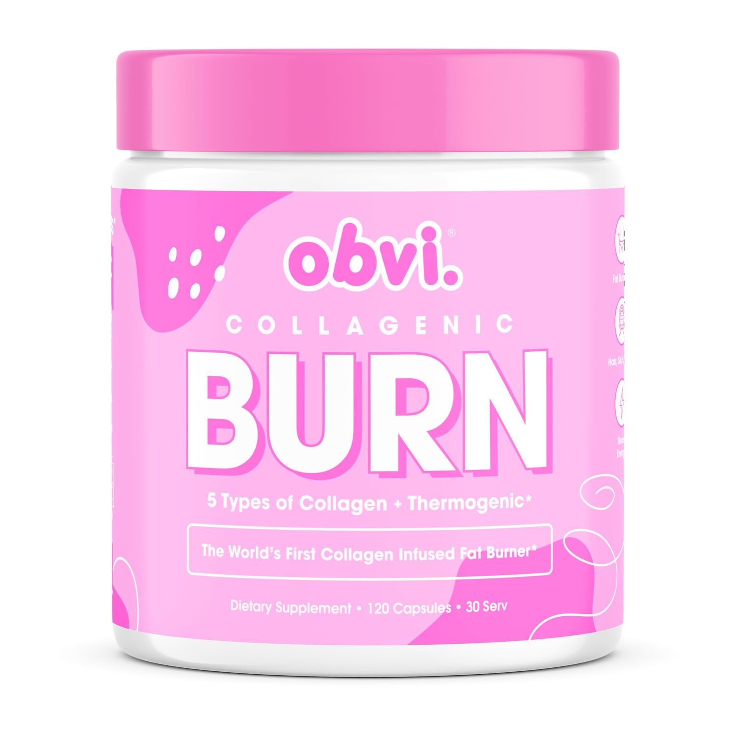 Obvi Collagenic Burn | Supports Metabolism, Energy, Focus | Collagen-Infused Thermogenic Supplement | Supports Curbing Cravings, Supports Healthy Hair, Skin, Nails, Joints | 120 Capsules, 30 Servings
