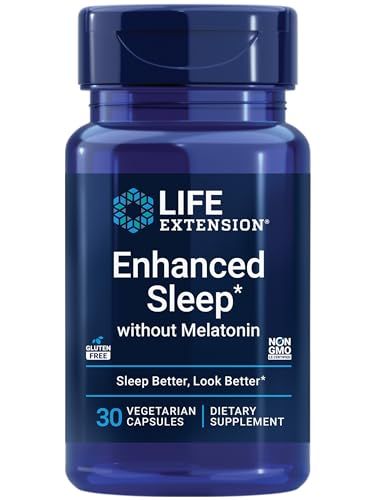 Life Extension Enhanced Sleep Without Melatonin, ashwagandha, amla, Casein Milk peptides, melatonin-Free Supplement for Sleep &amp; Stress Support, Gluten-Free, Non-GMO, Vegetarian, 30 Capsules