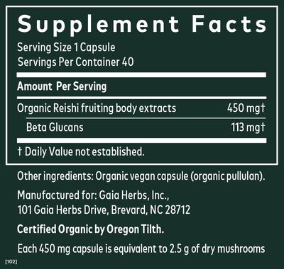 Gaia Herbs Reishi Mushroom - Helps Maintain a Healthy Immune System &amp; Supports Heart Health - Adaptogen Herbal Supplement for Longevity Support - 40 Vegan Liquid Phyto-Capsules (40-Day Supply)