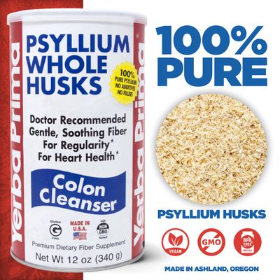 Yerba Prima Psyllium Husk, 12 Ounce (Pack of 3) - Whole Husk Fiber Supplement for Regularity, Colon Cleansing, Natural Support for Gut Health, Non GMO, Gluten Free, Vegan, No Sweeteners