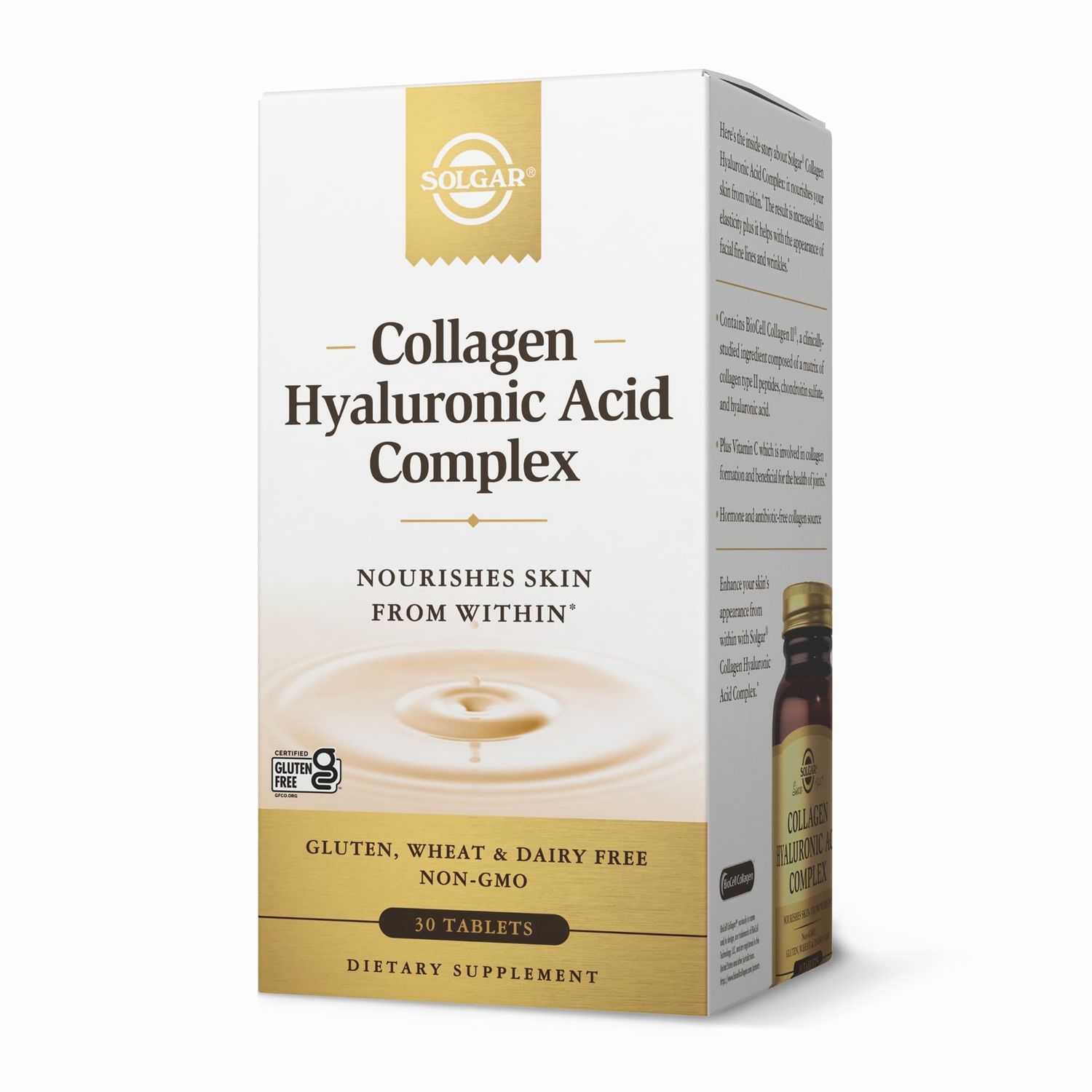 SOLGAR Collagen Hyaluronic Acid Complex - 30 Tablets - with Hydrolyzed Collagen Type 2 &amp; Chondroitin - Non-GMO, Gluten &amp; Dairy Free - 30 Servings