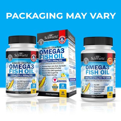 Triple Strength Omega 3 Fish Oil Supplement - 2250mg EPA DHA Omega 3 Fatty Acids from Wild Caught Fish, Supports Joint, Eyes, Brain Health - Burpless Lemon Flavor, Gluten Free, 90 Omega3 Softgels