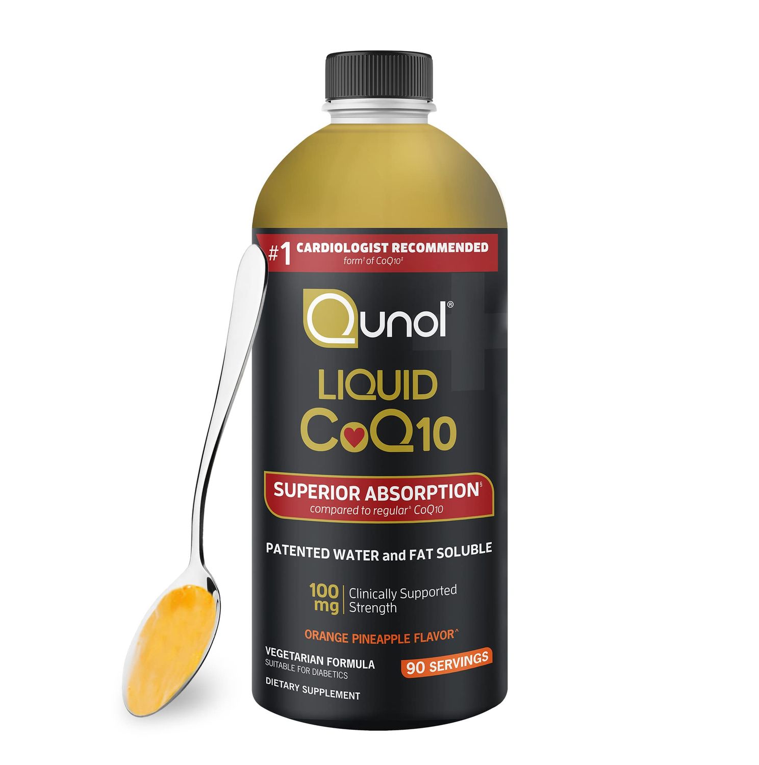 Qunol CoQ10 Liquid Supplement 100mg, Superior Absorption, Natural Form of Coenzyme Q10, Antioxidant for Heart Health, Orange Pineapple Flavored, 90 Servings, 30.4 oz Bottle