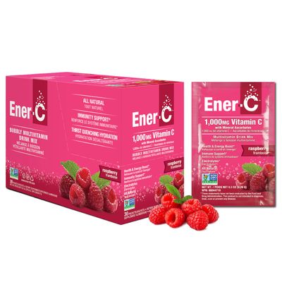 Ener-C Raspberry Multivitamin Drink Mix Powder Vitamin C 1000mg &amp; Electrolytes with Real Fruit Juice Natural Energy &amp; Immune Support for Women &amp; Men - Non-GMO Vegan &amp; Gluten Free - 30 Count