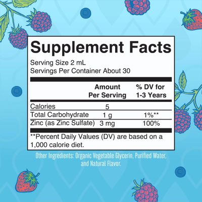 USDA Organic Toddler Liquid Zinc Drops by MaryRuth's | Zinc Sulfate | Immune Support Supplement| Skin Health | Vegan | Formulated for Ages 1-3 | Delicious Berry Flavor | 1 Month Supply | 2 Fl Oz