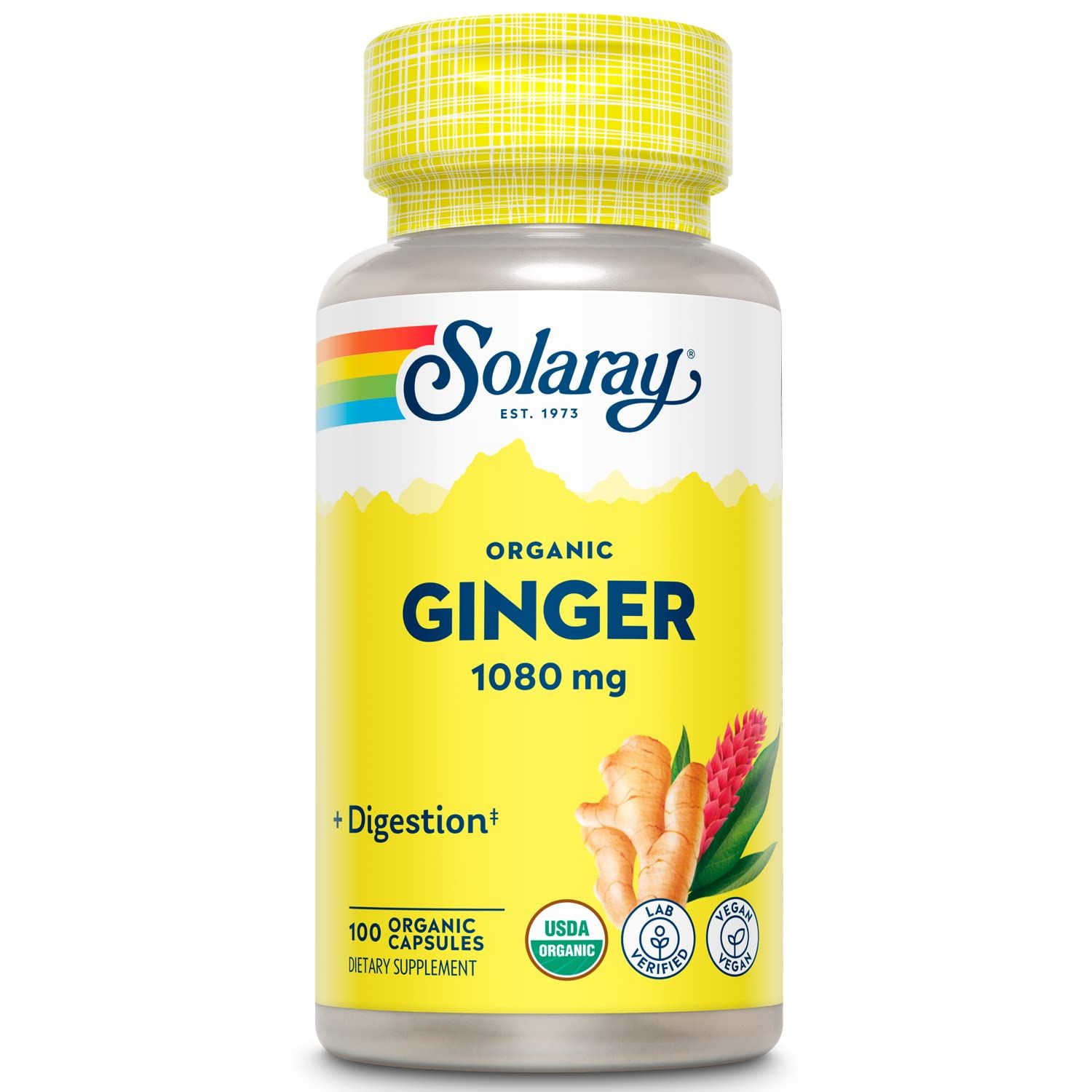 Solaray Organically Grown Ginger Root 540mg Healthy Cardiovascular, Digestive, Joint &amp; Menstrual Cycle Support Vegan &amp; Non-GMO 100 VegCaps