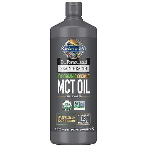 Garden of Life Dr. Formulated Brain Health 100% Organic Coconut MCT Oil 32 fl oz Unflavored, 13g MCTs, Keto &amp; Paleo Diet Friendly Body &amp; Brain Fuel, Certified Non-GMO Vegan &amp; Gluten Free, Hexane-Free