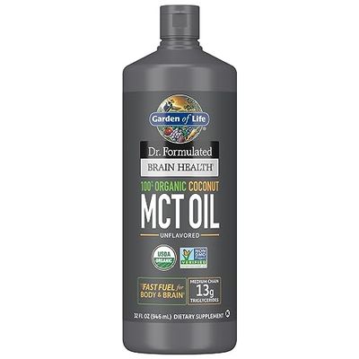 Garden of Life Dr. Formulated Brain Health 100% Organic Coconut MCT Oil 32 fl oz Unflavored, 13g MCTs, Keto &amp; Paleo Diet Friendly Body &amp; Brain Fuel, Certified Non-GMO Vegan &amp; Gluten Free, Hexane-Free