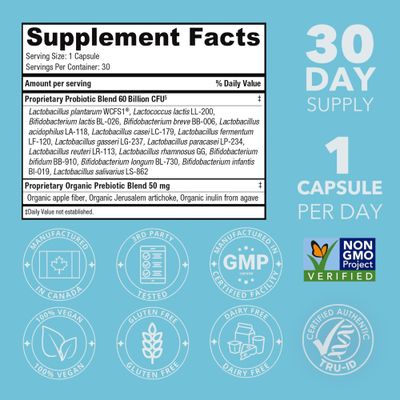 Extra Strength Probiotic for Digestive Health and Immune Support, 60 Billion CFU & 15 Strains, Gut Health Probiotics for Men and Women Supports Occasional Constipation, Diarrhea, Gas & Bloating, 60CT