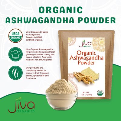 Jiva Organics Ashwagandha Root Powder 1.25 Pound (20oz) - Raw, Pure, Non-GMO, Lab Tested