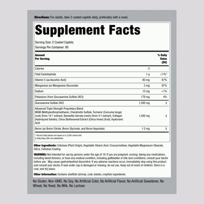 Piping Rock Glucosamine Chondroitin Turmeric MSM | 180 Caplets | Triple Strength | Advanced Supplement | Non-GMO, Gluten Free