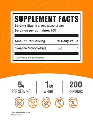 BulkSupplements.com Creatine Monohydrate Powder - Creatine Supplement, Micronized Creatine 1kg, Creatine Powder - Unflavored &amp; Gluten Free, 5g (5000mg) per Servings, 1kg (2.2 lbs) (Pack of 1)