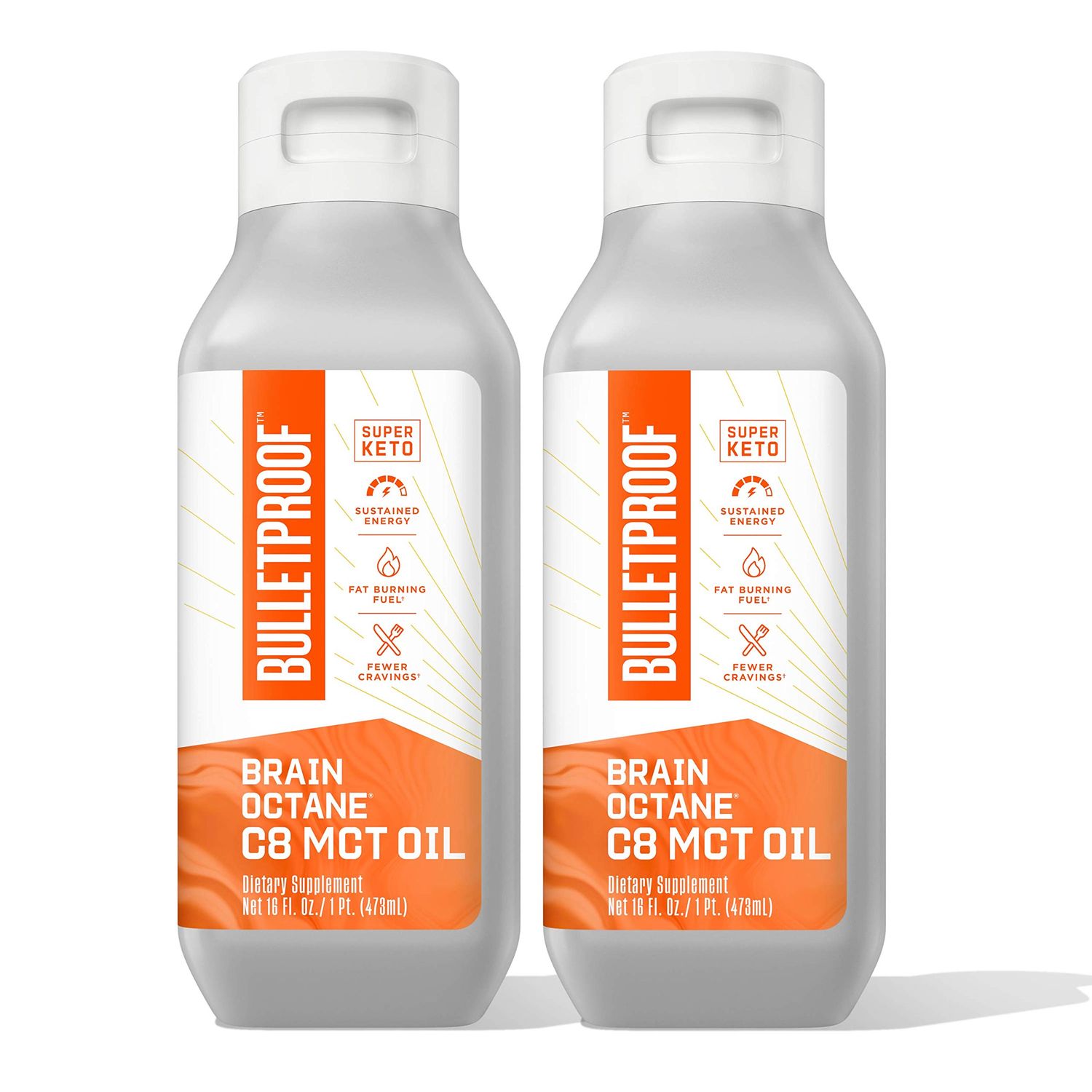 Bulletproof Brain Octane C8 MCT Oil, 16 Ounces (Pack of 2), Keto Supplement for Sustained Energy and Craving Support