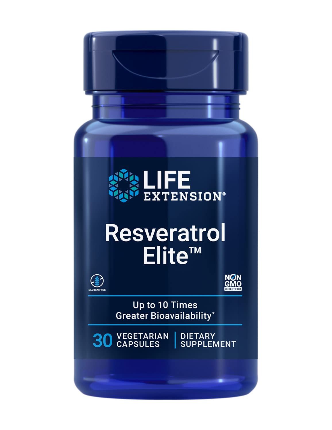 Life Extension Resveratrol Elite, Trans-resveratrol, Healthy Aging, Cardiovascular Health, Brain Health, oxidative Stress, Gluten-Free, Non-GMO, Vegetarian, 30 Capsules