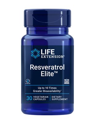 Life Extension Resveratrol Elite, Trans-resveratrol, Healthy Aging, Cardiovascular Health, Brain Health, oxidative Stress, Gluten-Free, Non-GMO, Vegetarian, 30 Capsules