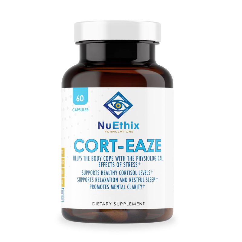 NuEthix Formulations Cort-Eaze - Cortisol Supplement - Health Support Supplement with Ashwagandha, L-Theanine &amp; Rhodiola Rosea - Relaxation and Deep Sleep, 60 Capsules, 30 Servings