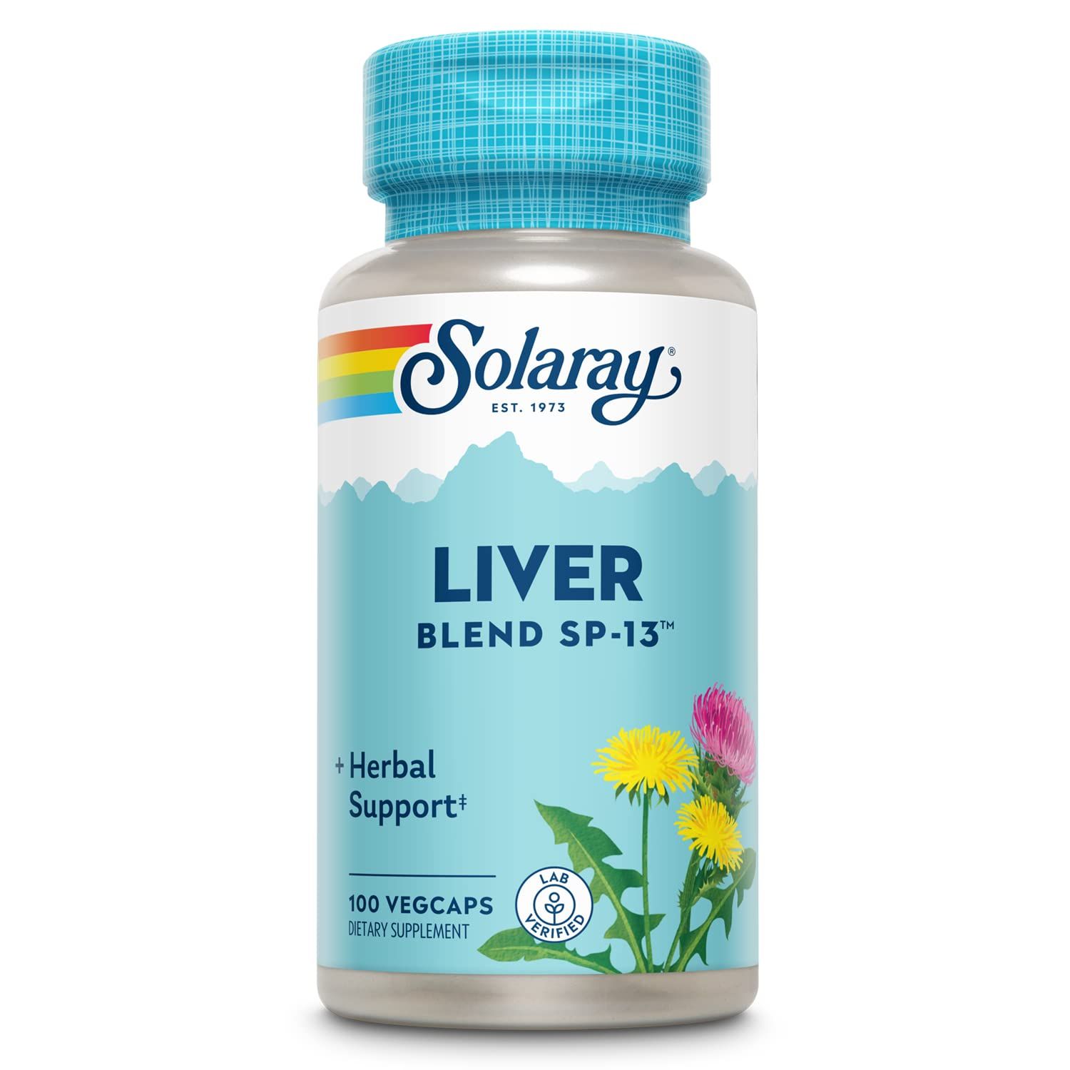 Solaray Liver Blend SP-13, Traditional Liver Cleanse Detox &amp; Repair Support with Milk Thistle, Dandelion, Burdock, Artichoke Leaf, Kelp, Peppermint, and Trace Minerals, 100 Servings, 100 VegCaps