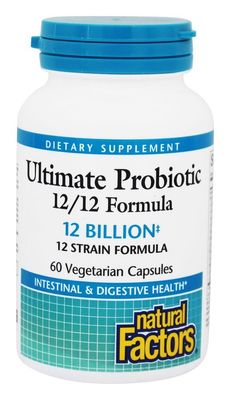 Natural Factors Ultimate Probiotic 12/12 Formula, Daily Probiotic for Ongoing Digestive Support, 12 Strains, 12 Billion CFU, 60 Vegetarian Capsules