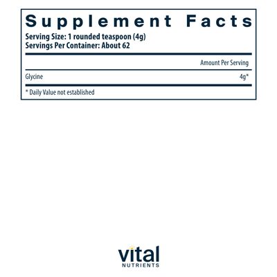 Vital Nutrients Glycine Powder 250g | Amino Acid to Promote Restful Sleep, Stress Relief, Memory, and Cognitive Support* | Vegan Glycine Supplement | Gluten, Dairy, Soy Free | Non-GMO | 625 Servings
