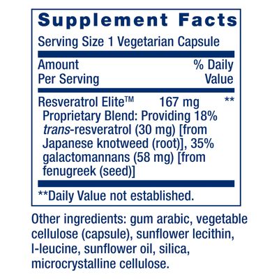 Life Extension Resveratrol Elite, Trans-resveratrol, Healthy Aging, Cardiovascular Health, Brain Health, oxidative Stress, Gluten-Free, Non-GMO, Vegetarian, 30 Capsules