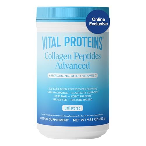 Vital Proteins Grass Fed Collagen Powder Supplement Hydrolyzed Peptides with Hyaluronic Acid and Vitamin C - Non-GMO, Dairy &amp; Gluten Free Unflavored, 9.33oz