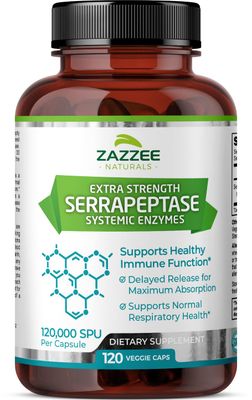 Zazzee Delayed Release Serrapeptase, 120,000 SPU per Capsule, 120 Vegan Capsules, 4 Month Supply, Extra Strength, Potent and Concentrated Systemic Enzymes, 100% Vegetarian, All-Natural and Non-GMO