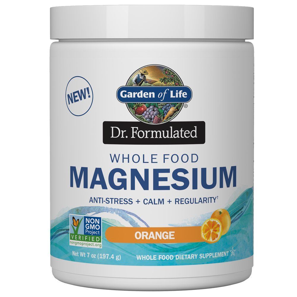 Garden of Life Dr. Formulated Whole Food Magnesium 197.4g Powder Orange,40 Servings, Non-GMO, Vegan, Gluten &amp; Sugar Free Supplement with Probiotics - Best for Anti-Stress, Calm &amp; Regularity