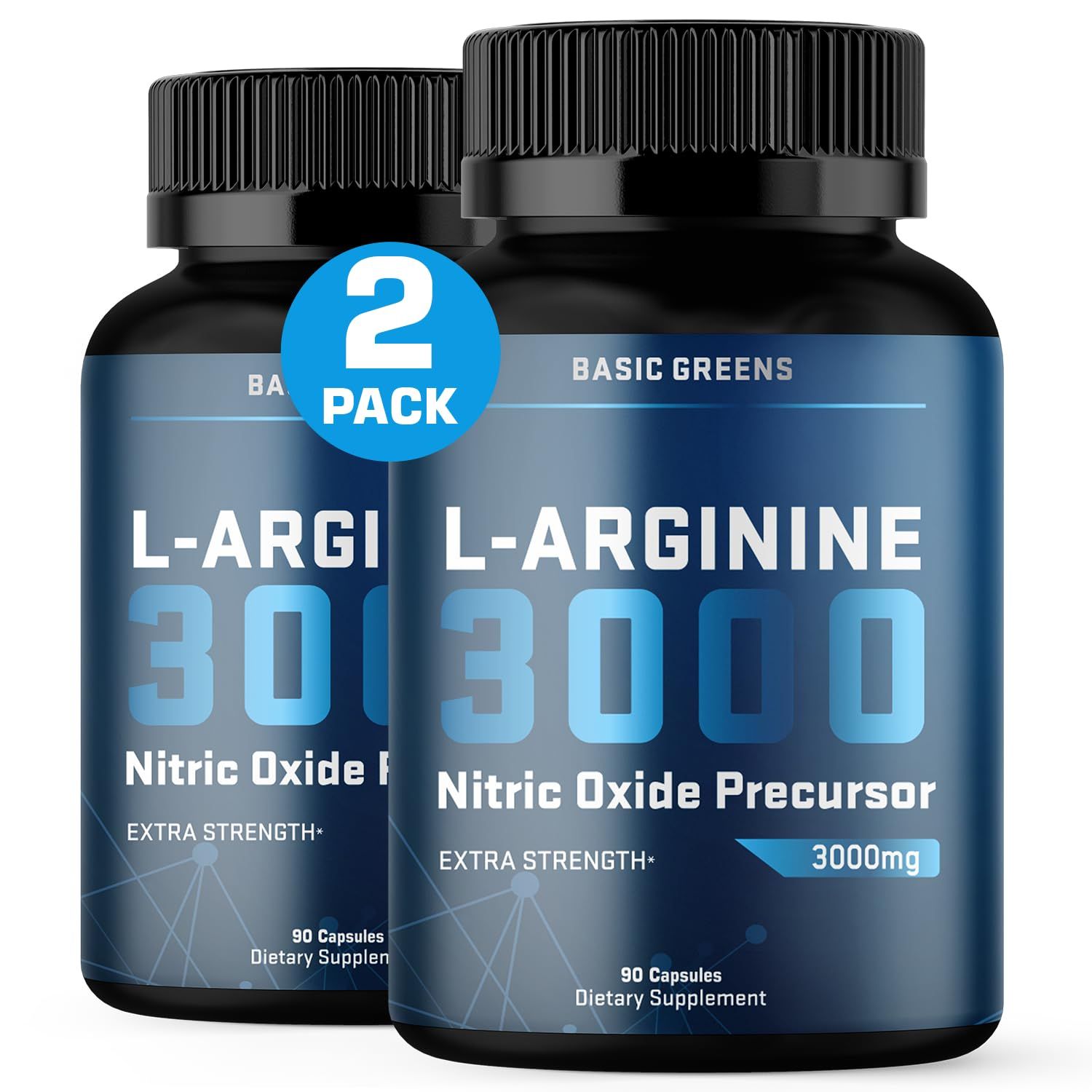 BASIC GREENS L Arginine 3,150mg (180 Capsules) - L-Arginine Supplement for Men and Women with Nitric Oxide Precursor, LArginine Supplement