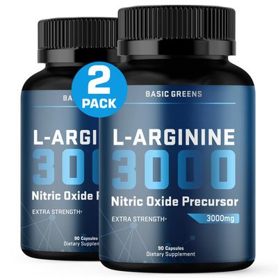 BASIC GREENS L Arginine 3,150mg (180 Capsules) - L-Arginine Supplement for Men and Women with Nitric Oxide Precursor, LArginine Supplement